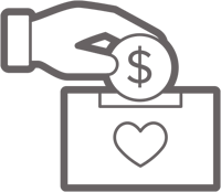 Icon of a hand putting money in a collection box