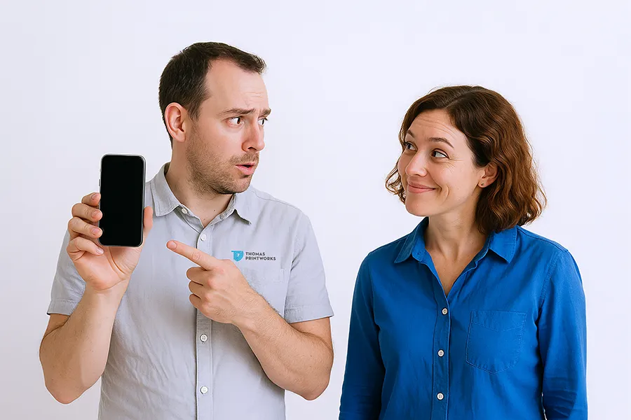 A man asking a customer for permission to take photos