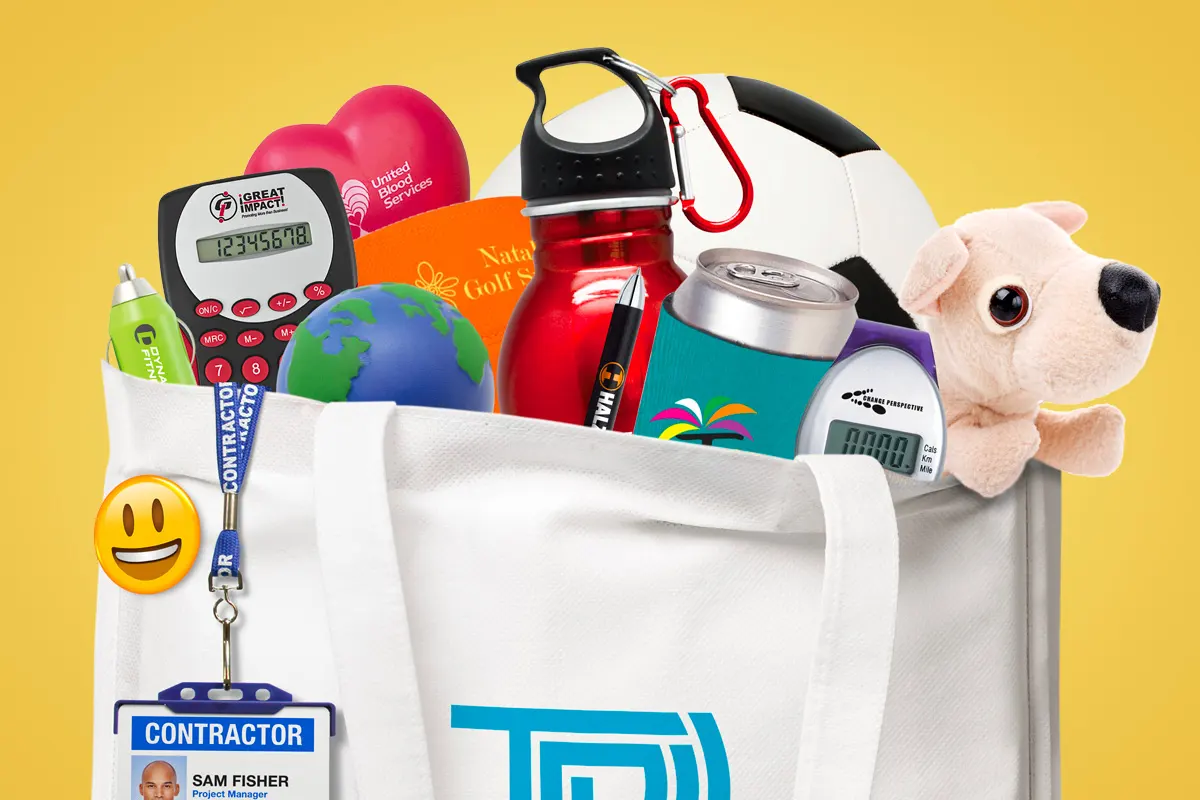 A sack full of promotional items